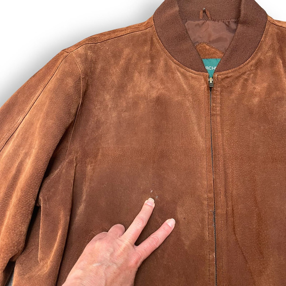 Vintage Hill Archer Jacket Mens 44 Brown Suede Leather Bomber - Picture 2 of 11